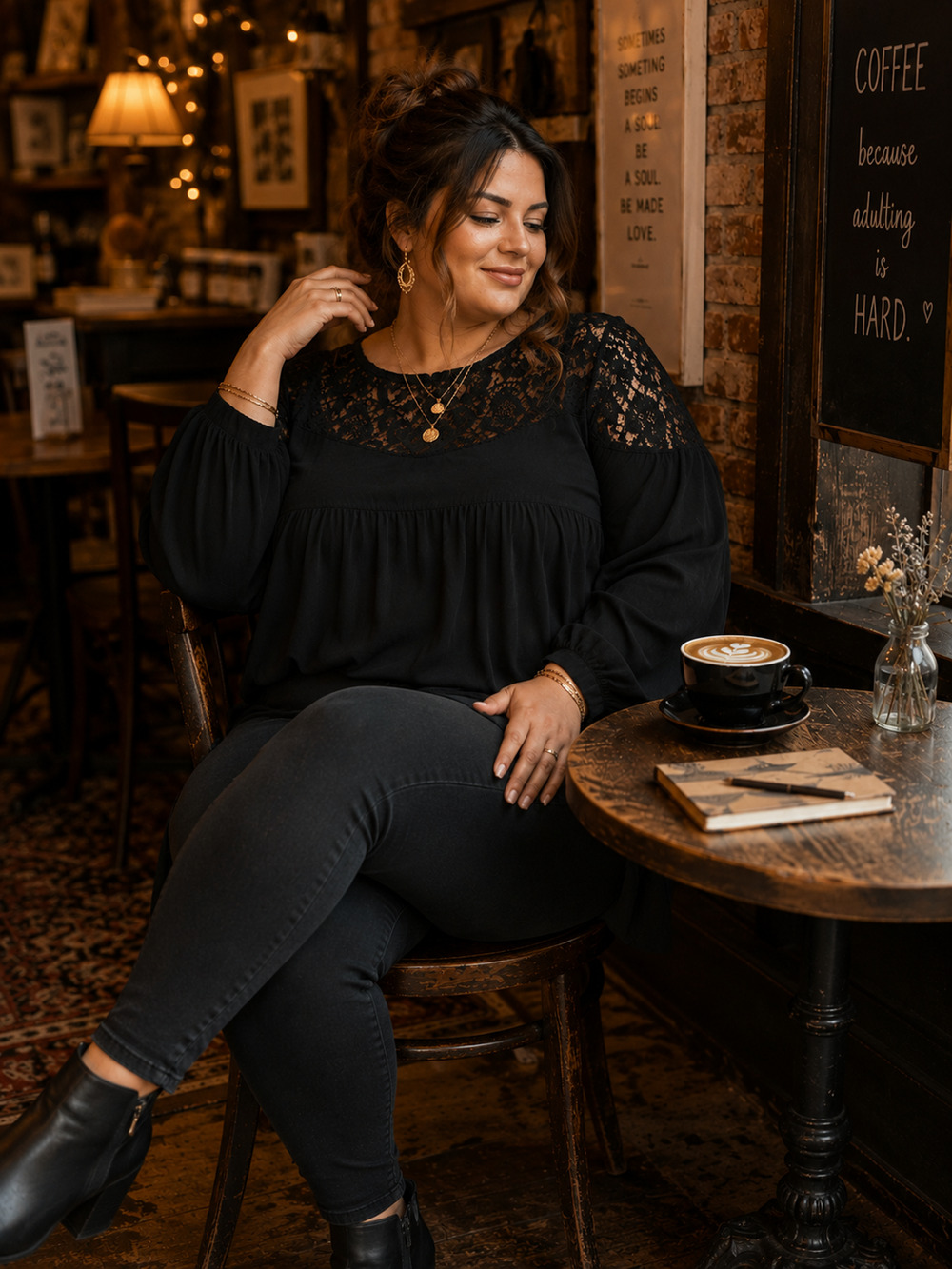 Copied - Torrid Black Lace Yoke Babydoll Blouse Size 0 Plus Size Sheer Sleeve